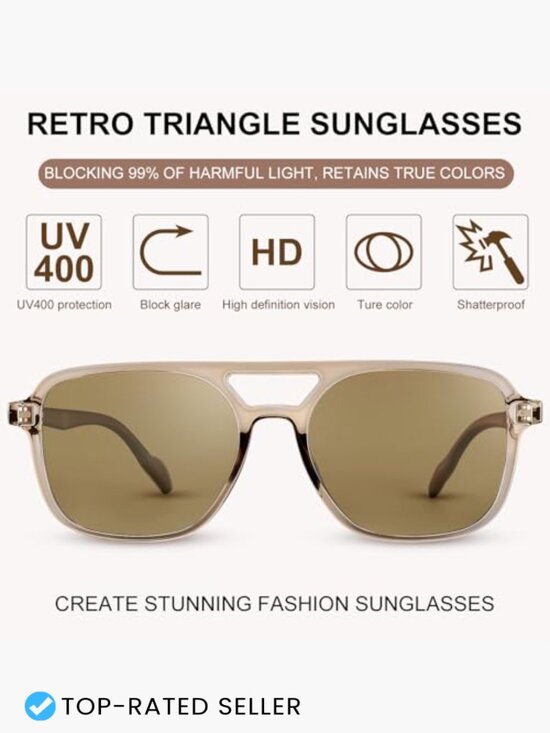 Retro Aviator Sunglasses Vintage 70s Rectangle Polarized Trendy Classic Unisex main image 4